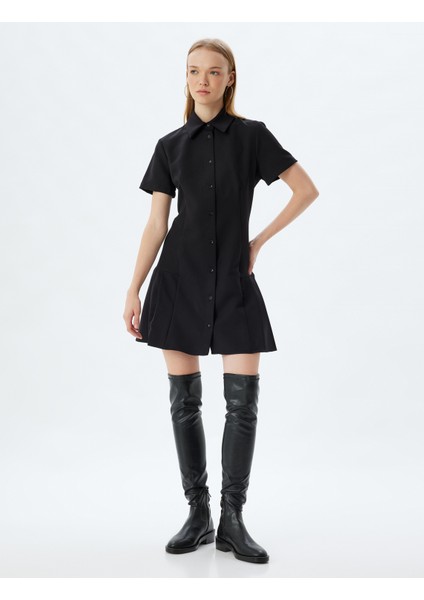 Gömlek Elbise Mini Düğmeli Pileli Kısa Kollu Slim Fit modelleri