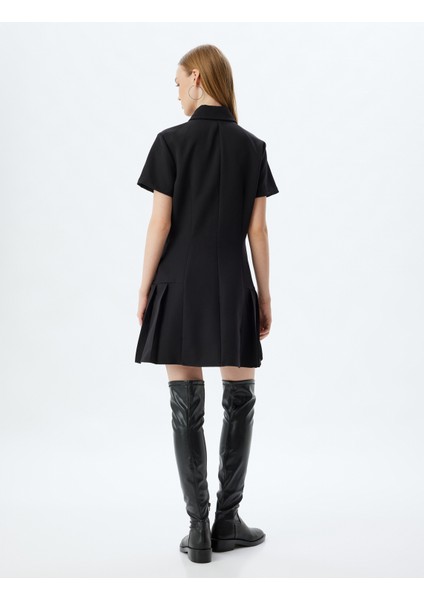 Gömlek Elbise Mini Düğmeli Pileli Kısa Kollu Slim Fit fırsatları