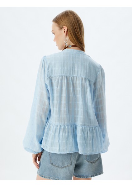 Hakim Yaka Bluz Bağcık Detaylı Uzun Kollu Düğmeli Fırfırlı fırsatları