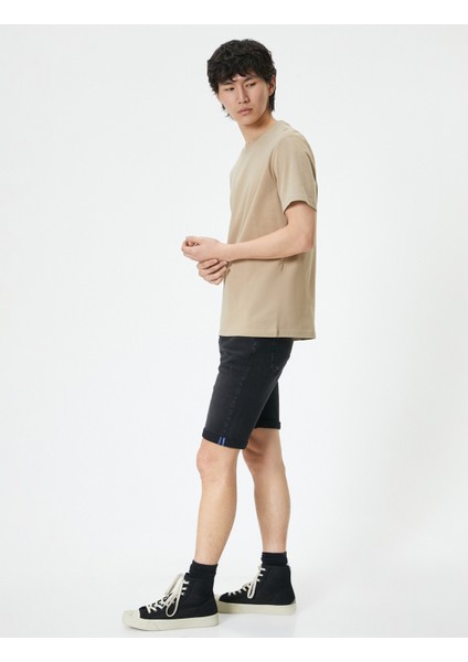 Yırtık Kot Şort Bermuda Slim Fit Katlı Paça Düğmeli