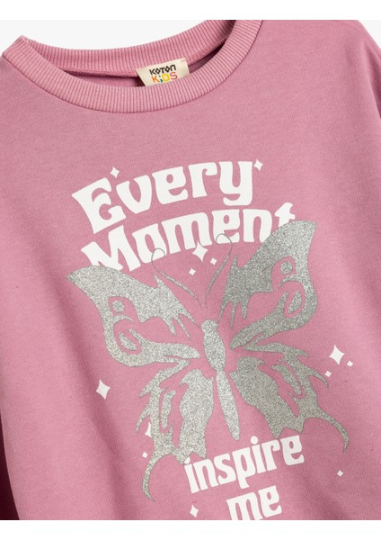 Sweatshirt Kelebek Baskılı Uzun Kollu Bisiklet Yaka modelleri