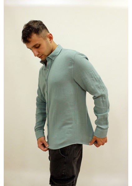 Caz 2043 Uzun Kol Kendinden Dokulu Erkek Gofre Gömlek modelleri