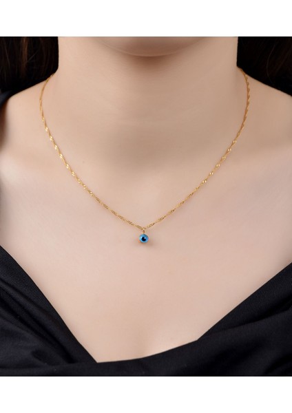 3 gr (Gram) Nazar Boncuklu Singapur Zincir 22 Ayar Altın