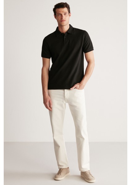 Laporte Erkek Dokulu Kumaşlı Slim Fit Siyah Polo Yaka T-Shirt indirimleri