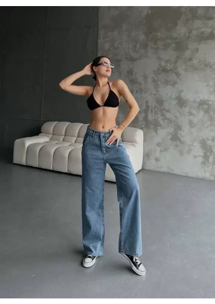 Palazzo Jeans Pantalon - Mavi