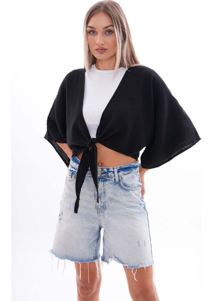 Kadın Önden Bağlamalı Müslin Bolero 240632 -