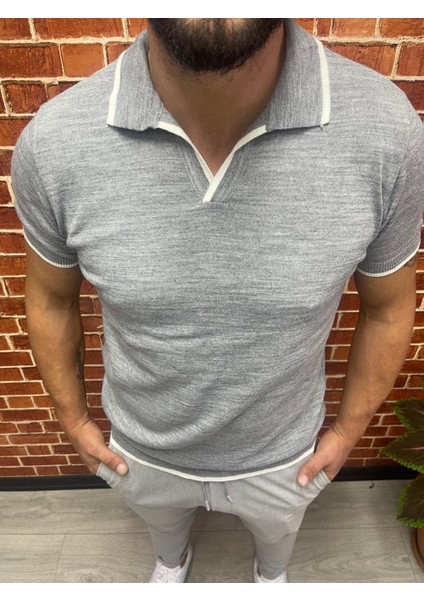 Gri Polo Yaka Triko T-Shirt fiyatları