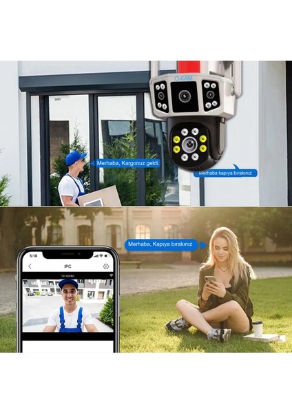 SET3035 Dual Lens Akıllı Kamera Wifi O-Kam Pro Türkçe Uygulama Gece Görüş Insan Takibi + 12V Adaptör