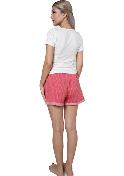Kadın Kısa Kol Penye Şortlu Pijama Takım 3627 Ekru fırsatları