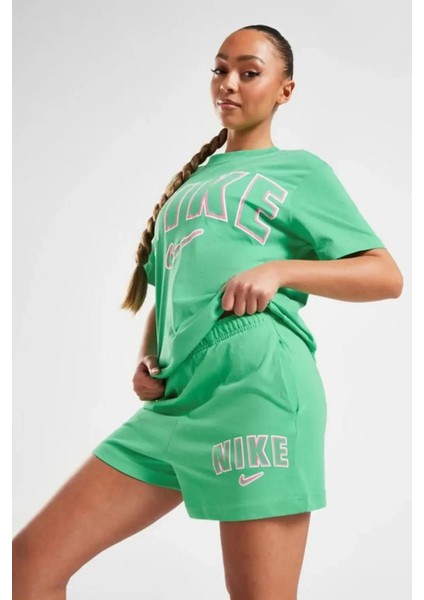 Sportswear Jersey High Waist Yüksek Bel Pamuklu Standart Kesim Kadın Şort Yeşil fiyatları