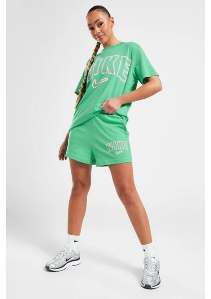 Sportswear Jersey High Waist Yüksek Bel Pamuklu Standart Kesim Kadın Şort Yeşil modelleri