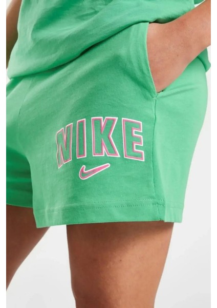 Sportswear Jersey High Waist Yüksek Bel Pamuklu Standart Kesim Kadın Şort Yeşil fırsatları