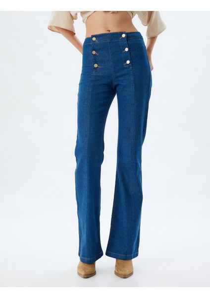 Ispanyol Paça Kot Pantolon Yüksek Bel Slim Fit Düğme Detaylı - Flare Jeans modelleri