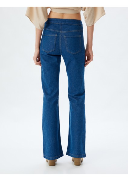 Ispanyol Paça Kot Pantolon Yüksek Bel Slim Fit Düğme Detaylı - Flare Jeans fırsatları