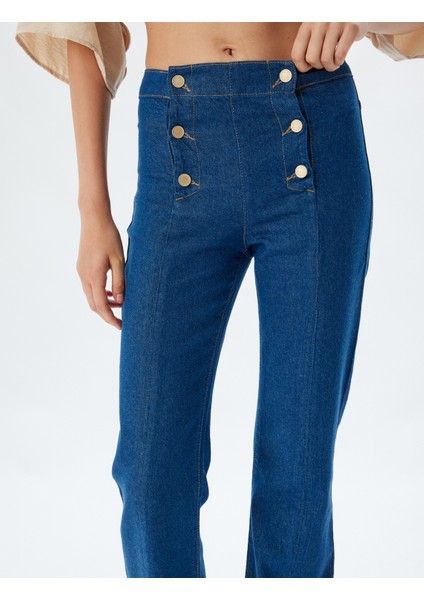 Ispanyol Paça Kot Pantolon Yüksek Bel Slim Fit Düğme Detaylı - Flare Jeans indirimleri