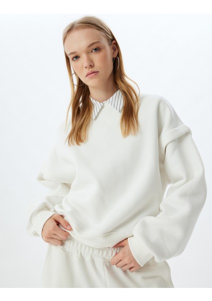 Basic Oversize Sweatshirt Uzun Kollu Bisiklet Yaka Dikiş Detaylı