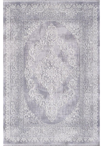 05860D Gri Krem Klasik Göbekli Halı