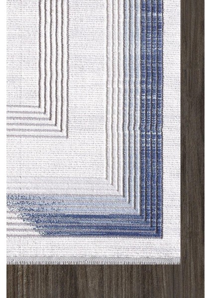 06404A Mavi Krem Çizgili Çerçeveli Halı fiyatları