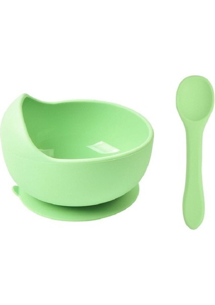 Silikon Beslenme Seti, Silikon Vakumlu Mama Tabağı, Silikon Kasesi, Çatal-kaşık / Yeşil indirimleri