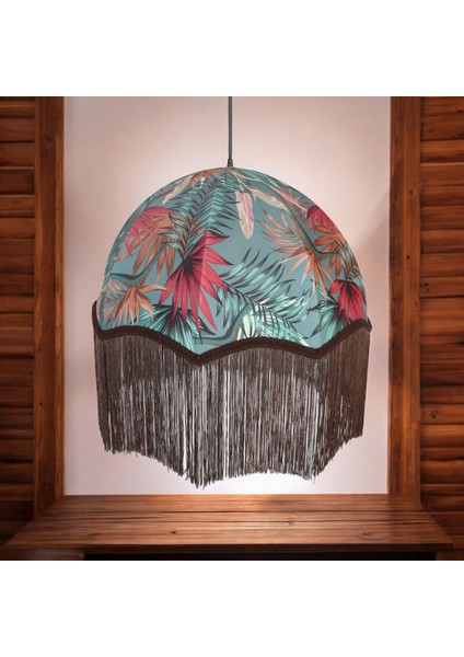 Tropikal Desenli Kumaş Avize Salon Avizesi Oturma Odası Avizesi Yatak Odası Avizesi Modern 45X55CM Ocean Point