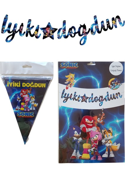 Sonic Iyi Ki Doğdun Kaligrafi Banner ve Iyi Ki Doğdun Üçgen Flama