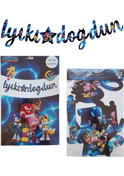 Sonic Iyi Ki Doğdun Kaligrafi Banner ve Iyi Ki Doğdun Üçgen Flama