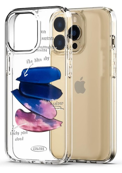 Iphone 13 Pro Max ile Uyumlu Kristal Berraklığında Kabartma Kaliteli Baskılı Şeffaf Silikon Kılıf (Art)