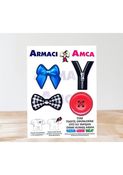 Ütü Ile Yapışan 4 Adet Örme Kumaş Arma Yırtık Kapatıcı Pratik Yama Tekstil Patch Mavi Kurdela Fermuar Ekose Papyon Kırmızı Düğme