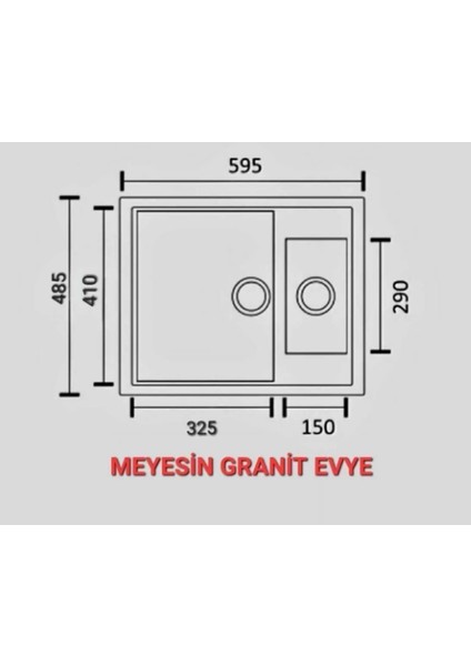 Granit Evye Antrasit 1.5 Gözlü Mutfak Evyesi 485 x 595 mm