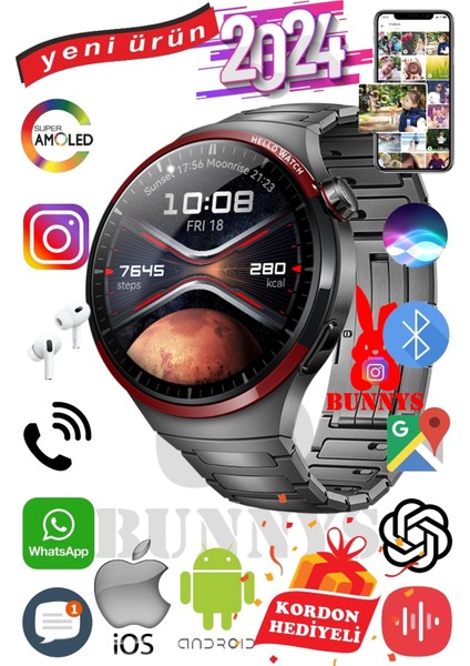 Huawei Uyumlu Akıllı Saat Erkekler Için Konuşma Özellikli Metal Kordon Hediyeli