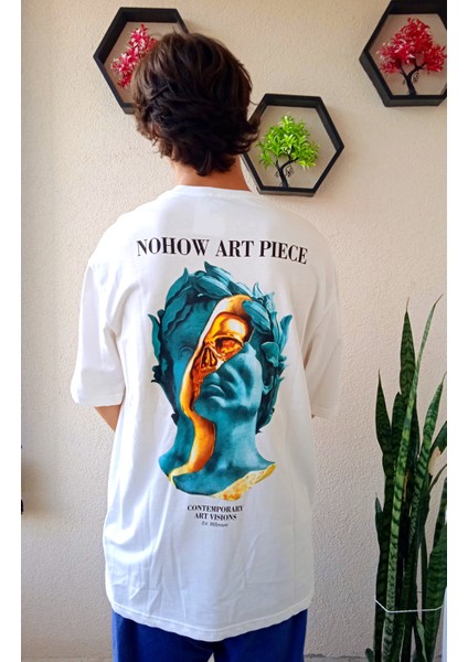Erkek Art Piece Baskılı Oversize Ekru Tshirt fiyatları