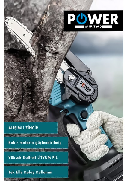 Extra Güçlü Çift Bataryalı 58VF Şarjlı Ağaç Odun Dal Budama Testeresi Sarı