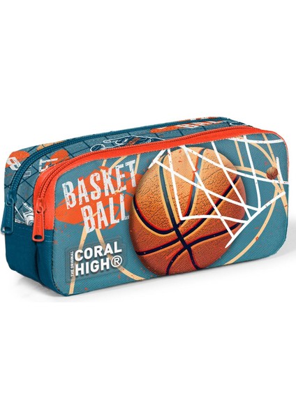 Coral High Kids Nefti Turuncu Basketbol Desenli Iki Bölmeli Kalem Çantası 12084