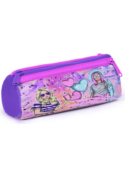 Coral High Kids Pembe Mor Fashion Girl Desenli Üç Bölmeli Kalem Çantası 22055 modelleri