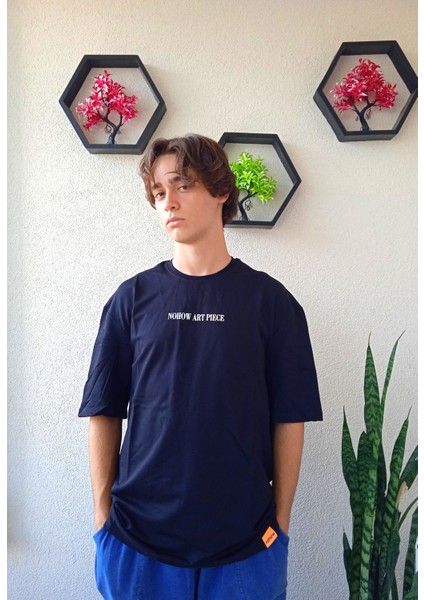 Erkek Art Piece Baskılı Oversize Siyah Tshirt