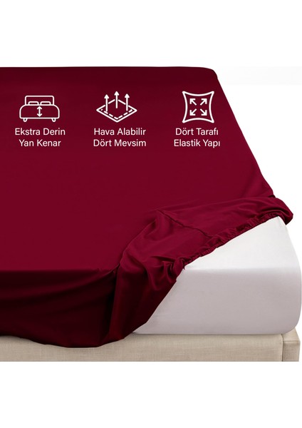| Ranforce | Pamuklu Çift Kişilik Bordo Lastikli Çarşaf | 14 Renk | Fıtted | 200X200 fırsatları