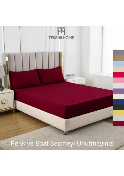 Teksnil Home | Ranforce | Pamuklu  Tek Kişilik Bordo  Lastikli Çarşaf | 14 Renk | Fıtted | 120X200