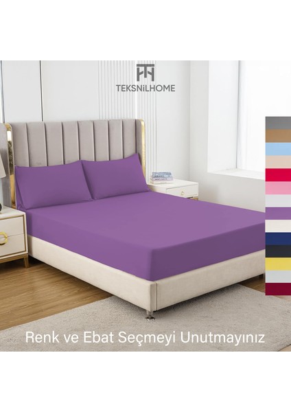 | Ranforce | Pamuklu Tek Kişilik Lila Lastikli Çarşaf | 14 Renk | Fıtted | 90X190