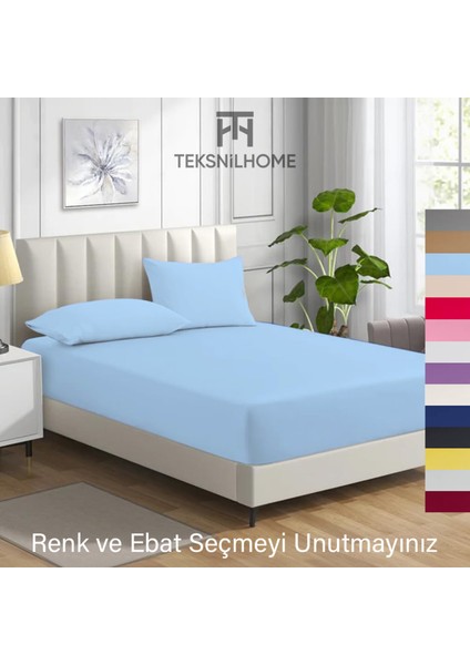 Teksnil Home | Ranforce | Pamuklu Çift Kişilik Mavi  Lastikli Çarşaf | 14 Renk | Fıtted | 160X200