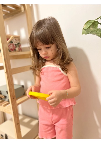Yaz Kız Bebek-Kız Çocuk Askılı Tshirt-Şort 2li Takım