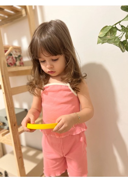 Yaz Kız Bebek-Kız Çocuk Askılı Tshirt-Şort 2li Takım
