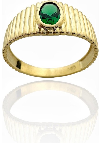 Minik Zümrüt Taşlı Günlük Kullanım Tarz 14 Ayar Altın Yüzük