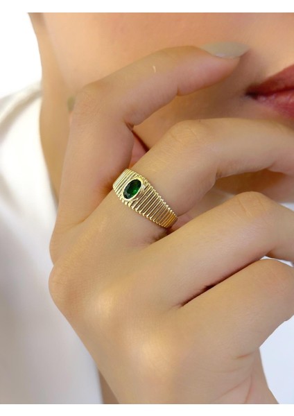 Minik Zümrüt Taşlı Günlük Kullanım Tarz 14 Ayar Altın Yüzük fırsatları