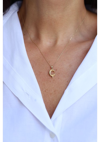 14 Ayar Altın Ç Harf Kolye Ucu