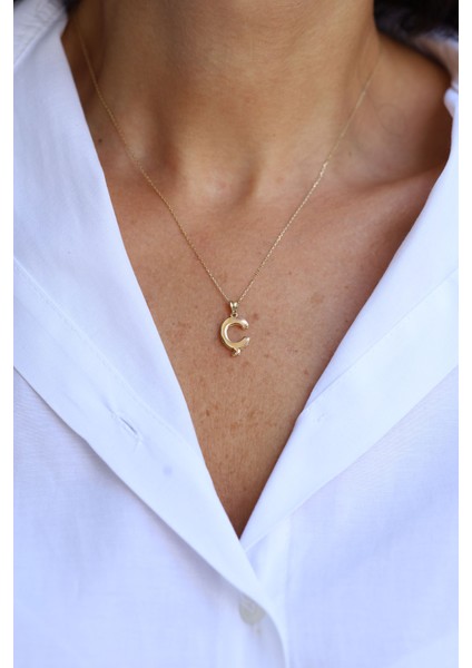 14 Ayar Altın Ç Harf Kolye Ucu modelleri