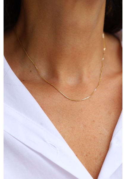 14 Ayar Altın Ince Işıltılı Zincir