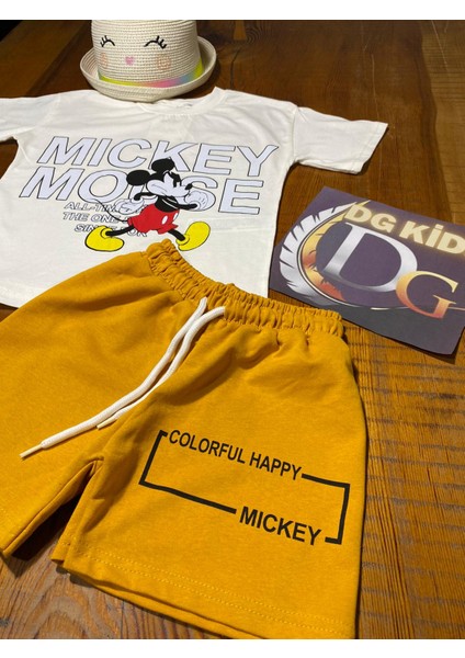 Mickey Mouse 2'li Takım Sarı Şort T-Shirt