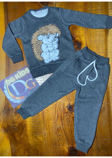 Gri Kirpi Desenli Sweatshirt Eşofman Takımı