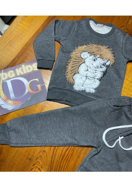 Gri Kirpi Desenli Sweatshirt Eşofman Takımı