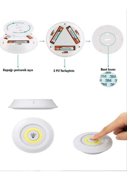 Masa Lambası Mutfak Tezgah Altı Banyo Dolabı Dolap Içi Kablosuz 3lü Kumandalı ve Pilli LED Işık